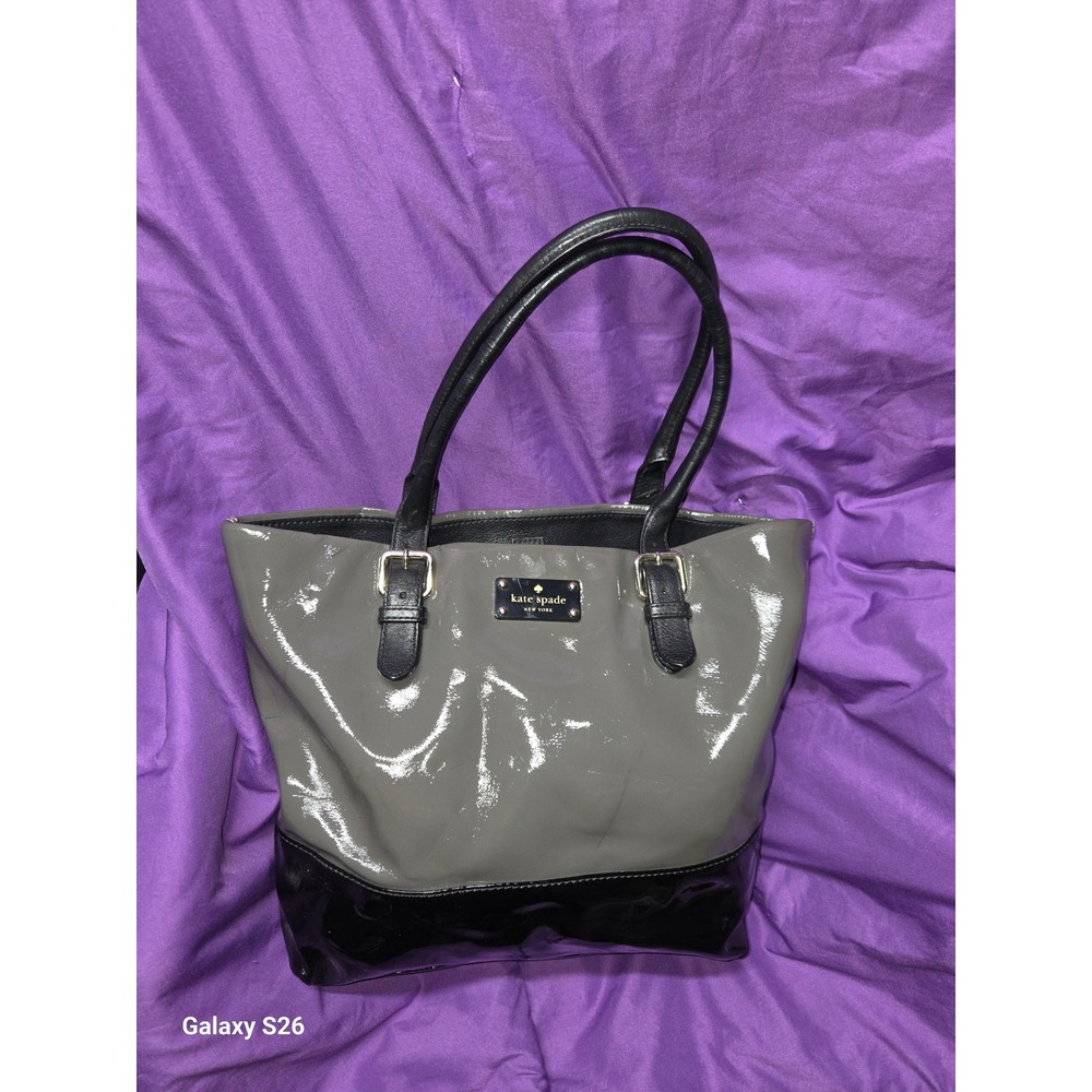 21. Kate Spade New York Patent Leather Tote Bag Grey Black Two Tone Shoulder Bag